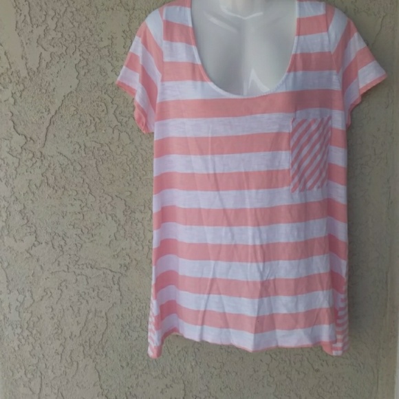 Mossimo Supply Co. Tops - Mossimo peach &white short sleeve striped shirt